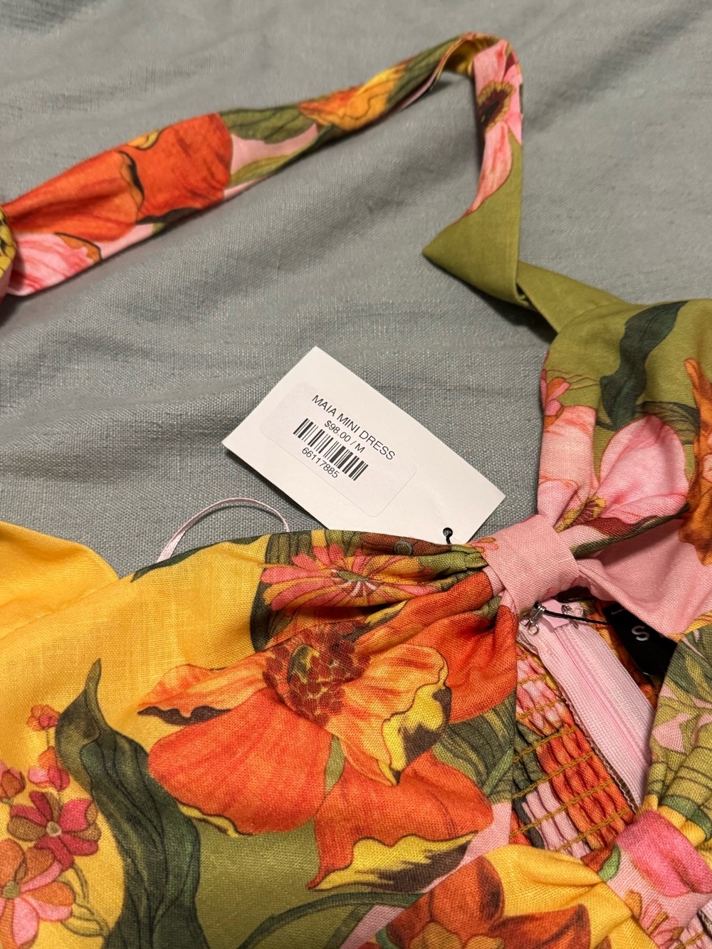 Floral Linen Resort Mini Halter Tie Dress (small) - Picture 8 of 12